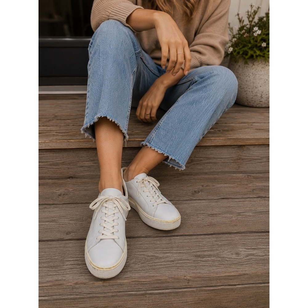 ECCO Soft 7 Women 40 White Leather Platform Sneakers Minimalist CasualComfort